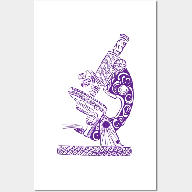 Scientific Microscope Line Drawing (Squid Ink Violet) Wall Art by littlecurlew